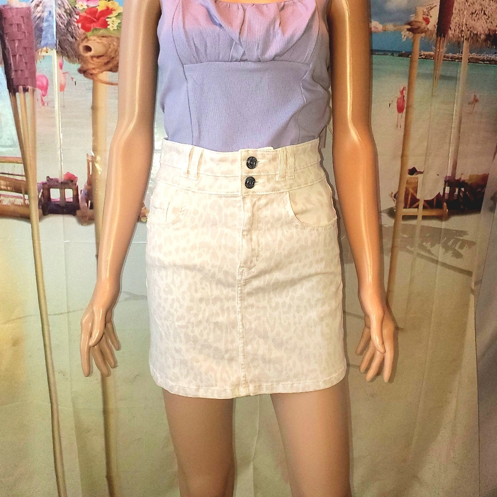 NWT Current/Elliott Leopard Rose Flute Mini Denim Skirt